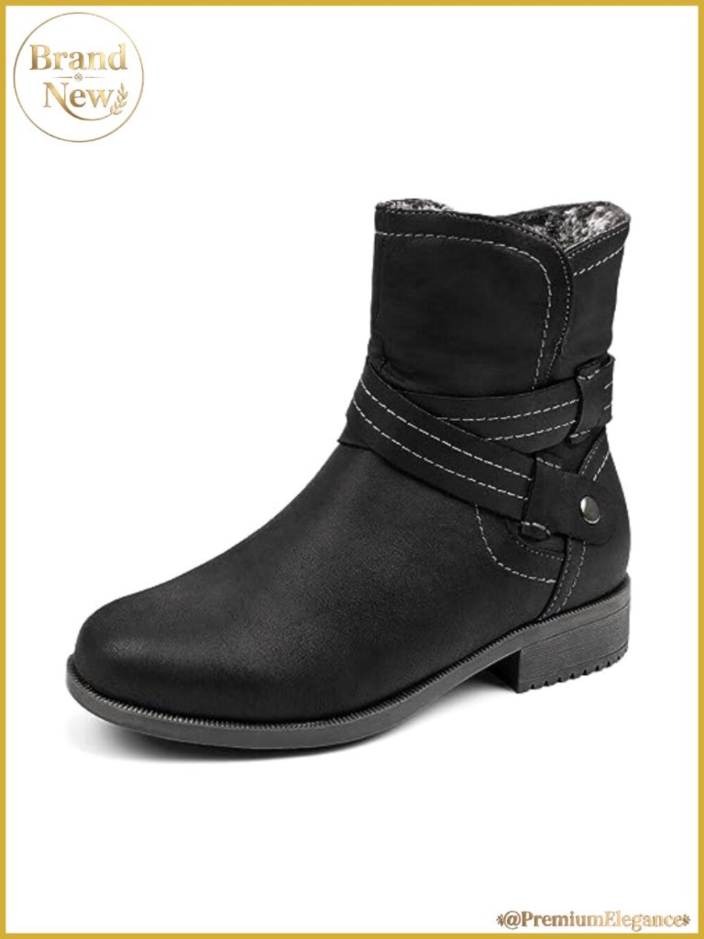 Faux Suede Mid Calf Boots Fur Lined Round Toe Low Heel Slouchy Booties with